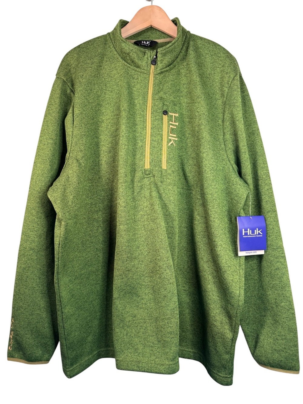 Huk Fishing Mens Green Channel 1/4 Zip Sweater Size XXL NWT Performance Fleece